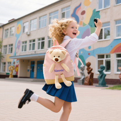 Personalised Teddy Bear Children's Backpack – Custom Name Rucksack, Cute Plush School Bag for Kids (Multiple Colours) – Back to School Gift | Jessemade