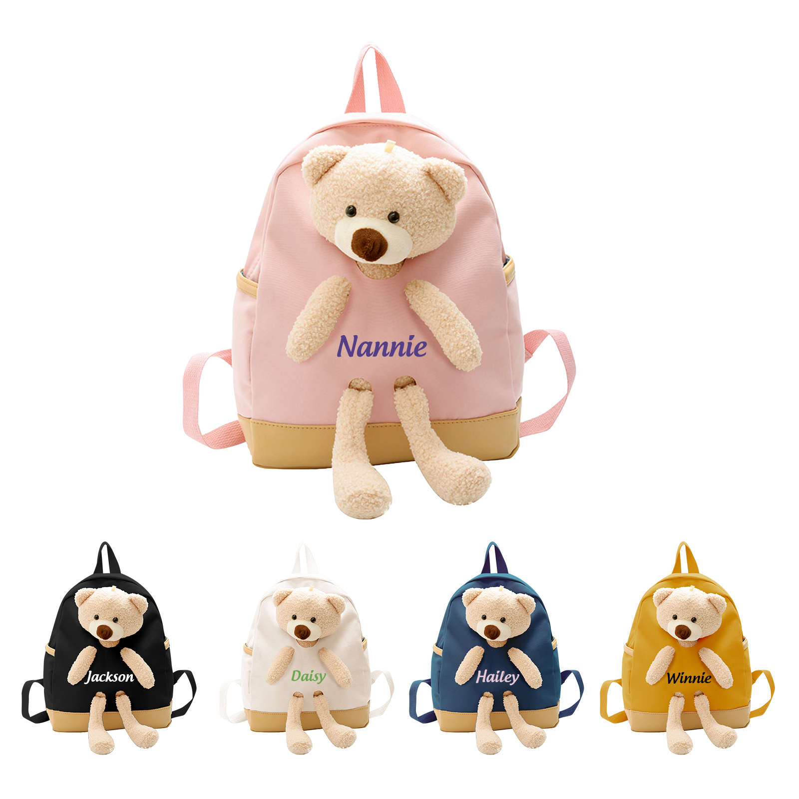 Personalised Teddy Bear Children's Backpack – Custom Name Rucksack, Cute Plush School Bag for Kids (Multiple Colours) – Back to School Gift | Jessemade
