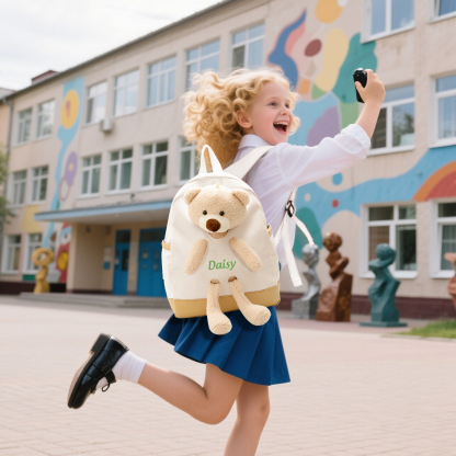 Personalised Teddy Bear Children's Backpack – Custom Name Rucksack, Cute Plush School Bag for Kids (Multiple Colours) – Back to School Gift | Jessemade