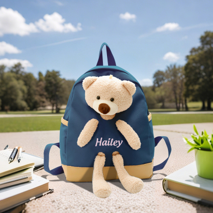 Personalised Teddy Bear Children's Backpack – Custom Name Rucksack, Cute Plush School Bag for Kids (Multiple Colours) – Back to School Gift | Jessemade