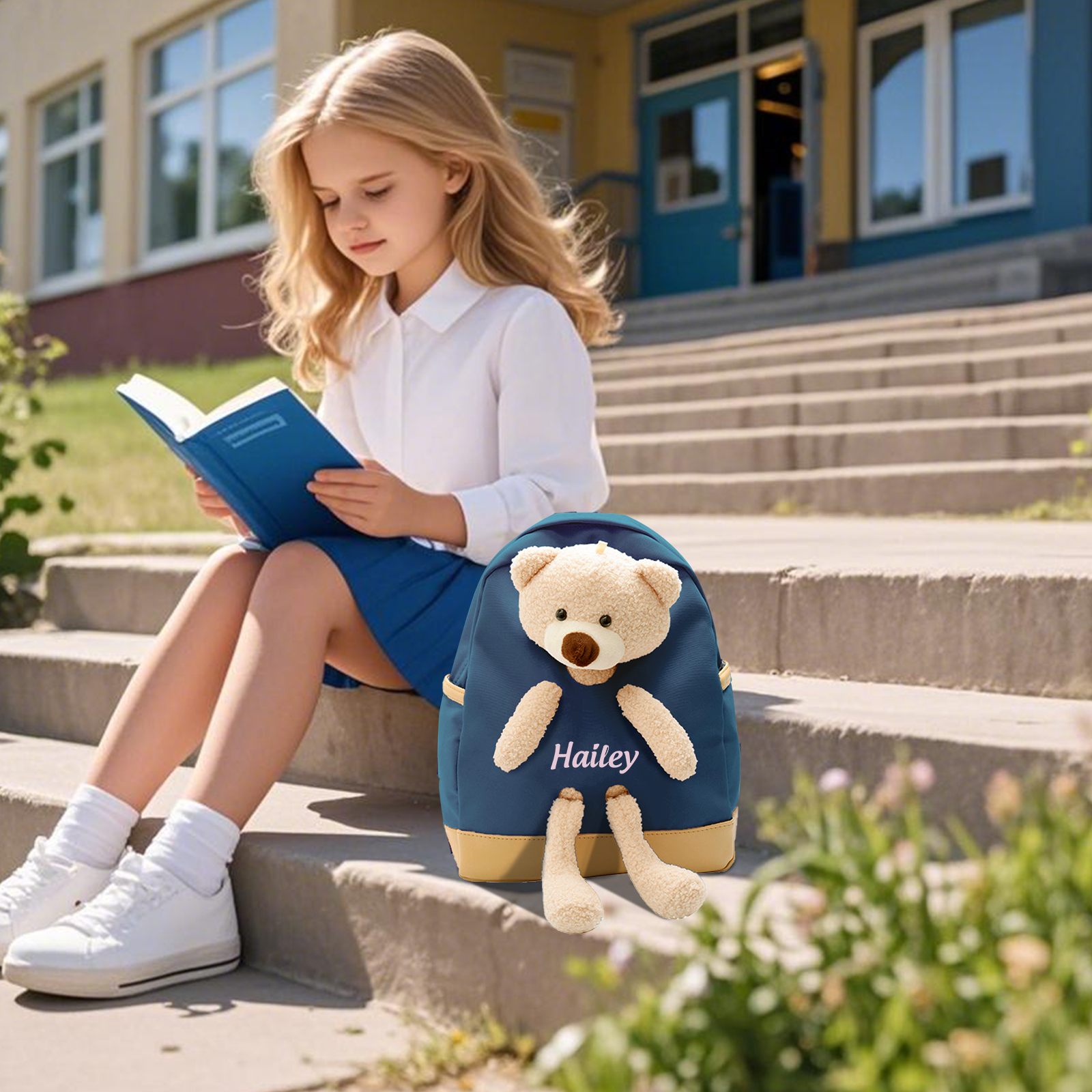 Personalised Teddy Bear Children's Backpack – Custom Name Rucksack, Cute Plush School Bag for Kids (Multiple Colours) – Back to School Gift | Jessemade