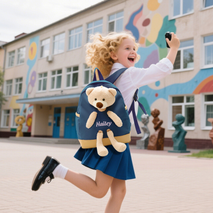 Personalised Teddy Bear Children's Backpack – Custom Name Rucksack, Cute Plush School Bag for Kids (Multiple Colours) – Back to School Gift | Jessemade