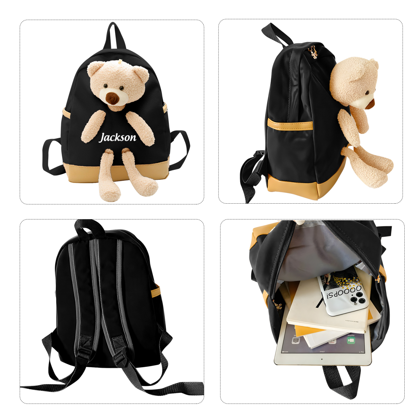 Personalised Teddy Bear Children's Backpack – Custom Name Rucksack, Cute Plush School Bag for Kids (Multiple Colours) – Back to School Gift | Jessemade