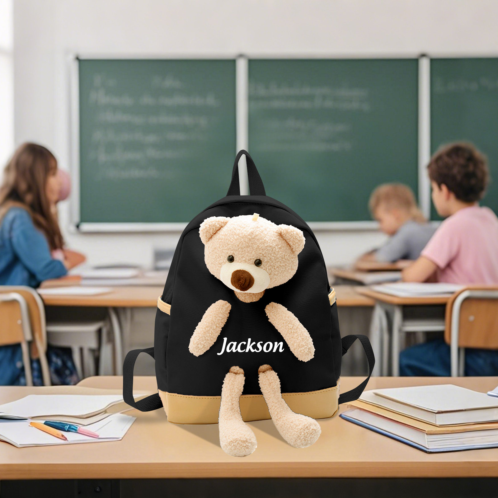 Personalised Teddy Bear Children's Backpack – Custom Name Rucksack, Cute Plush School Bag for Kids (Multiple Colours) – Back to School Gift | Jessemade