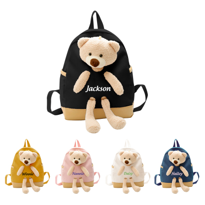 Personalised Teddy Bear Children's Backpack – Custom Name Rucksack, Cute Plush School Bag for Kids (Multiple Colours) – Back to School Gift | Jessemade
