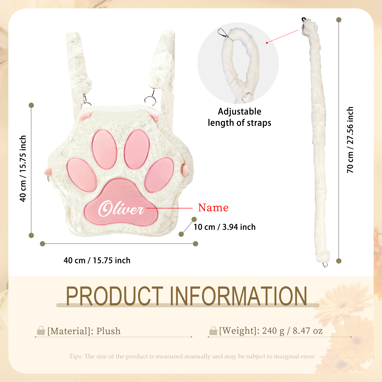 Personalised Cat Paw Backpack with Custom Name and Colour, 4 Styles | Jessemade