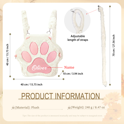 Personalised Cat Paw Backpack with Custom Name and Colour, 4 Styles | Jessemade