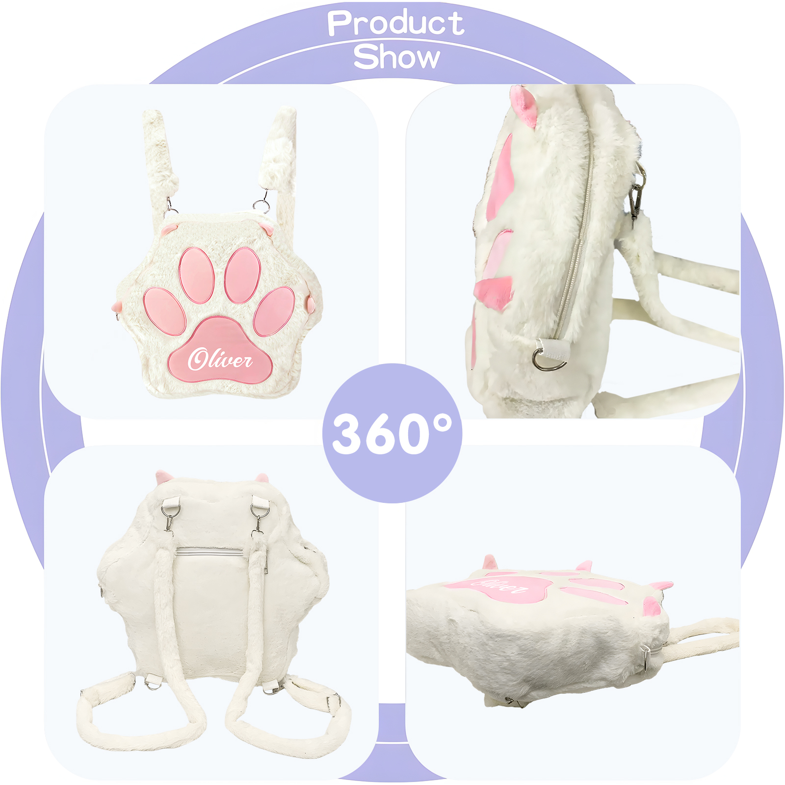 Personalised Cat Paw Backpack with Custom Name and Colour, 4 Styles | Jessemade