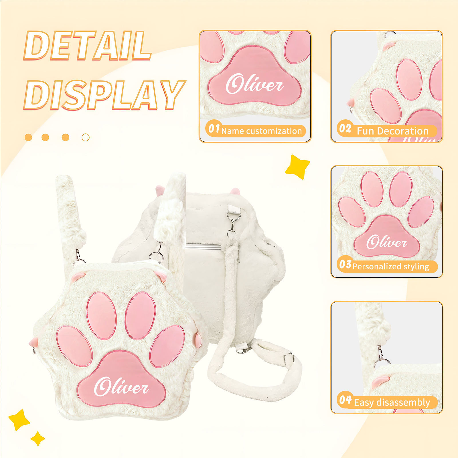 Personalised Cat Paw Backpack with Custom Name and Colour, 4 Styles | Jessemade