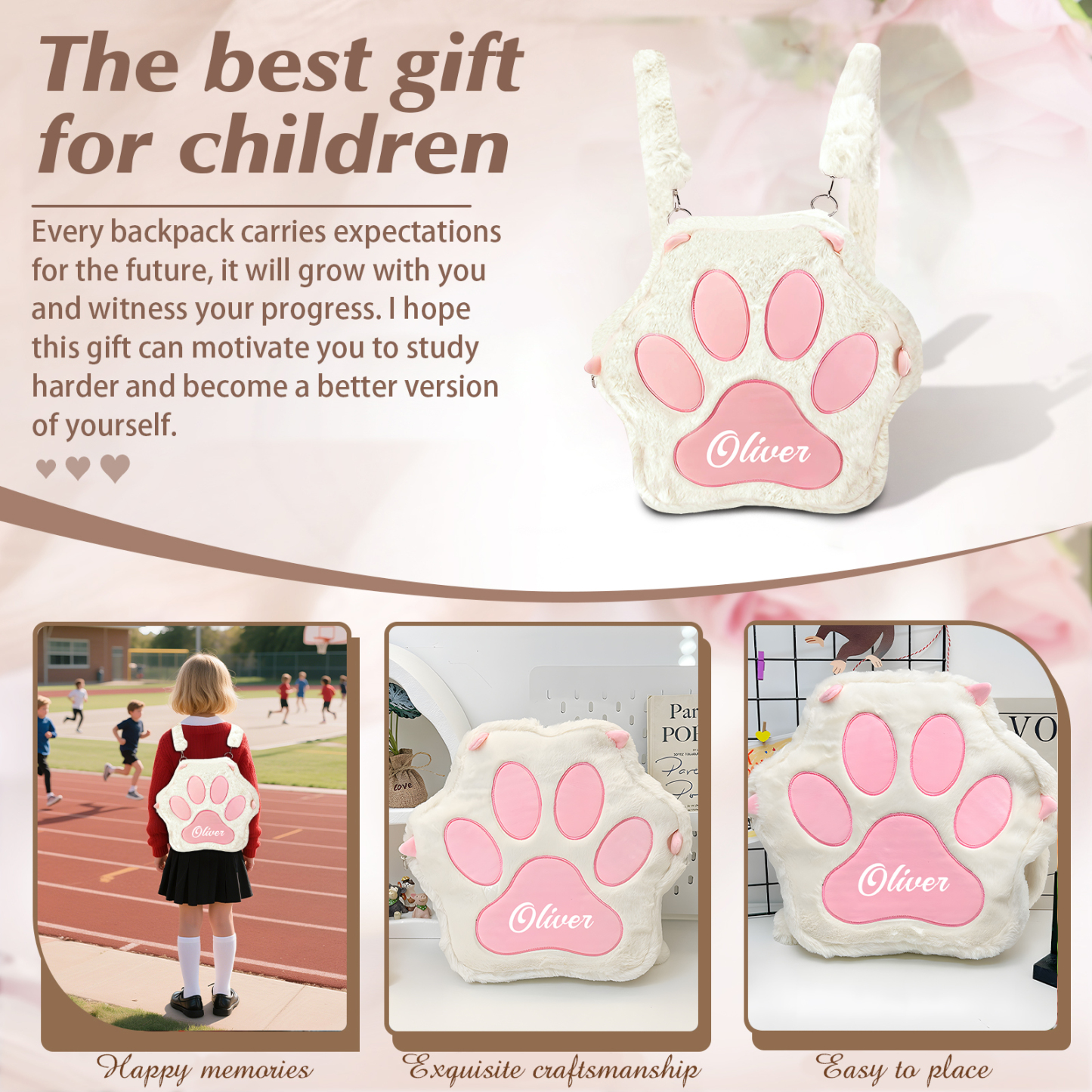 Personalised Cat Paw Backpack with Custom Name and Colour, 4 Styles | Jessemade