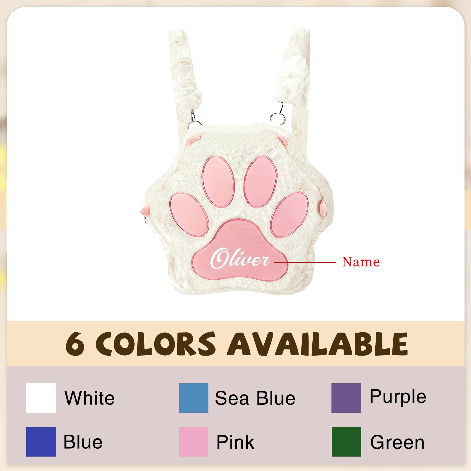 Personalised Cat Paw Backpack with Custom Name and Colour, 4 Styles | Jessemade