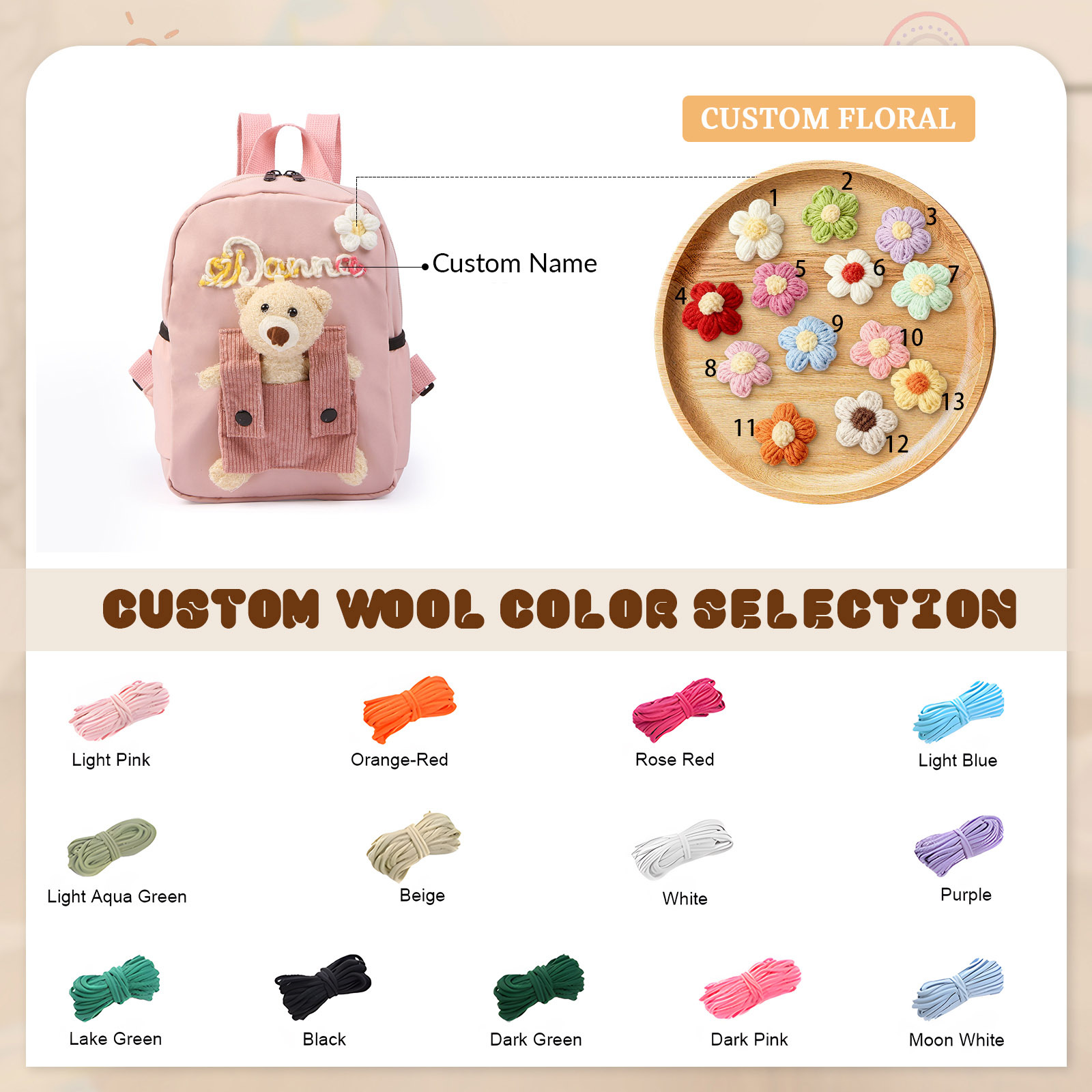 Personalised Teddy Bear Plush Backpack with Name and Choice of Colours | Back to School Gift for Children | Jessemade