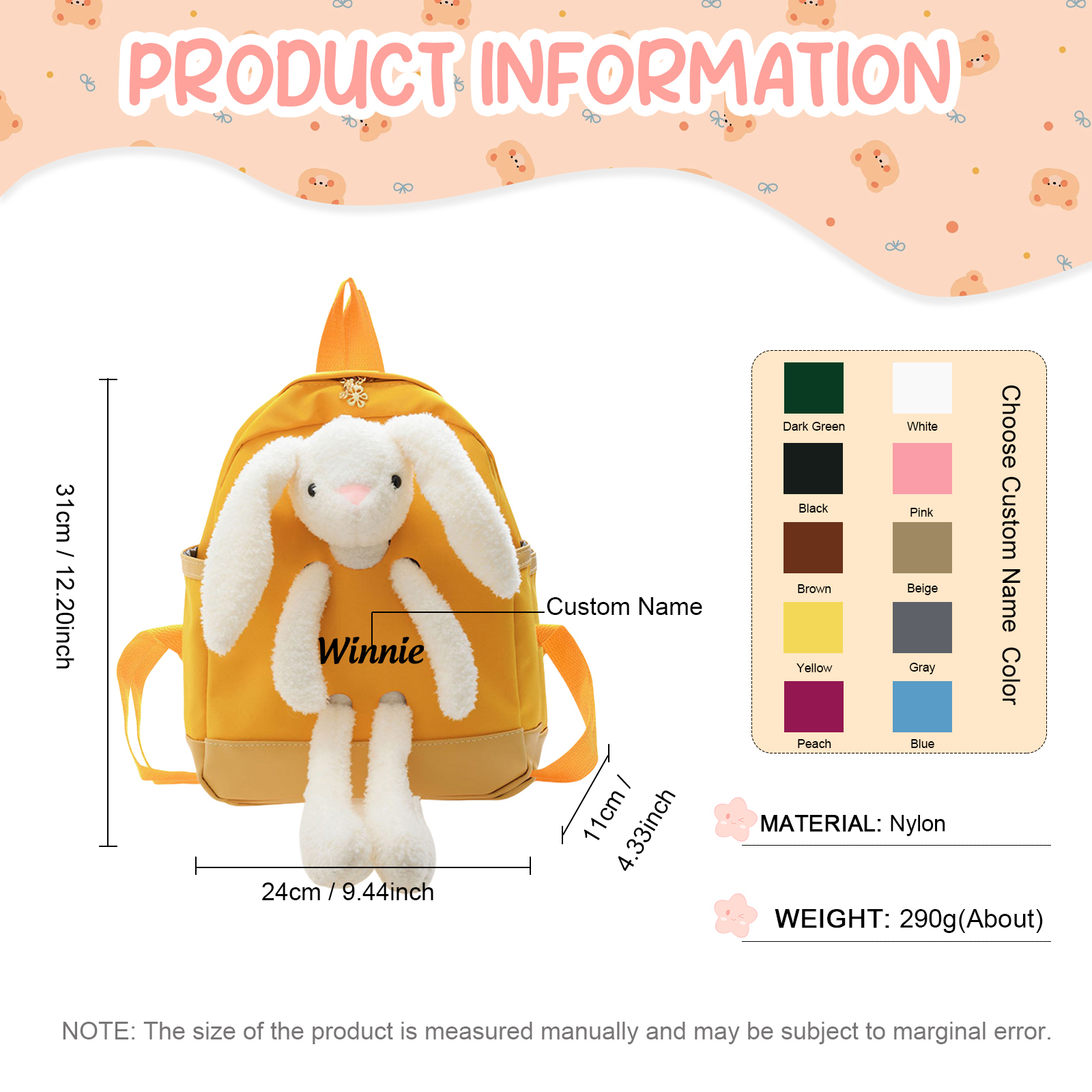 Personalised Backpack with Bunny Plush and 1 Custom Name – Back to School Gift | Jessemade