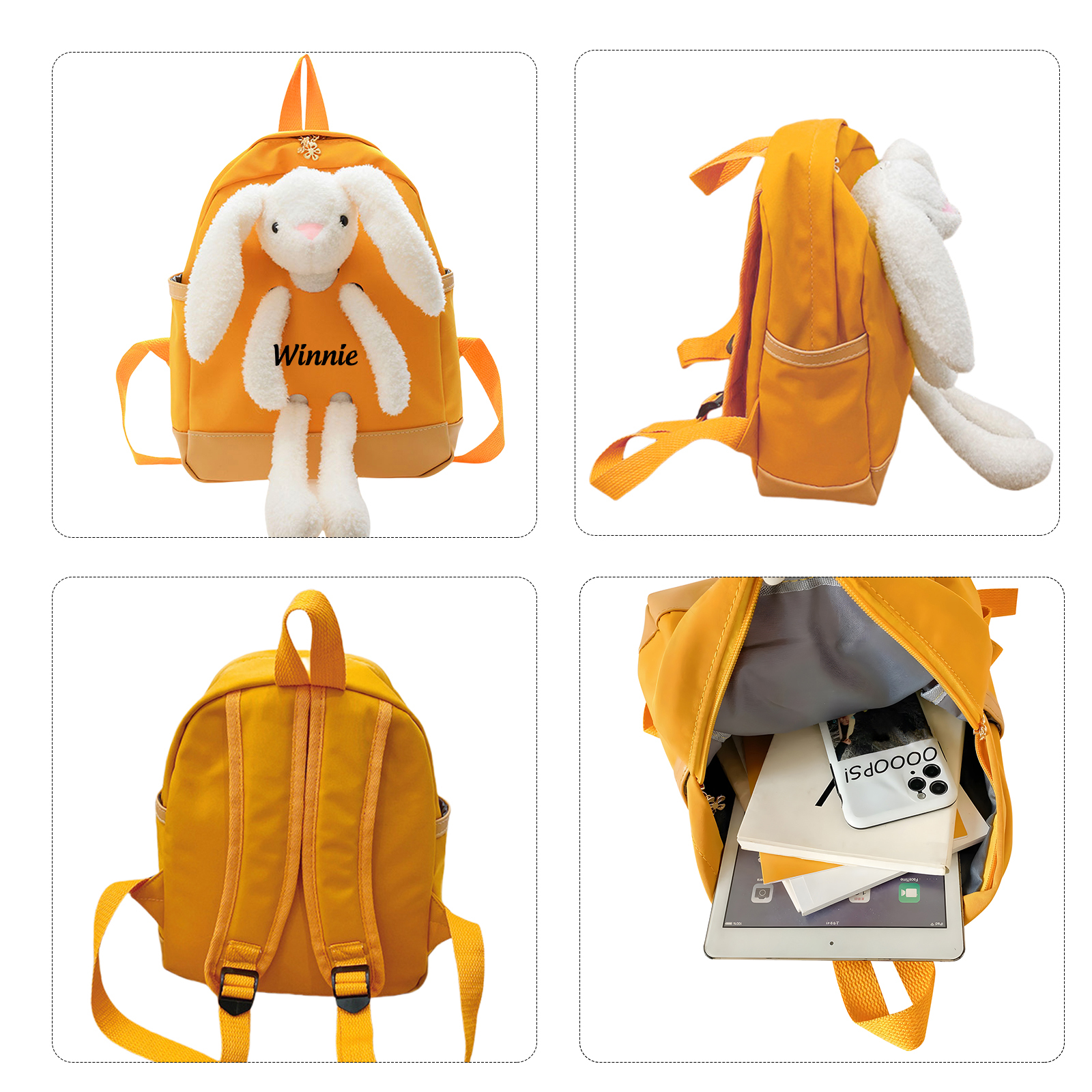 Personalised Backpack with Bunny Plush and 1 Custom Name – Back to School Gift | Jessemade