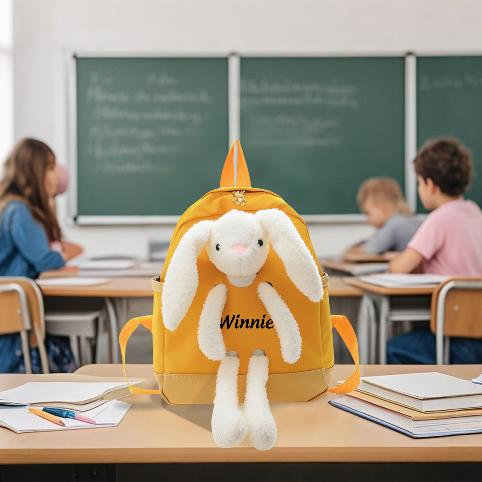 Personalised Backpack with Bunny Plush and 1 Custom Name – Back to School Gift | Jessemade