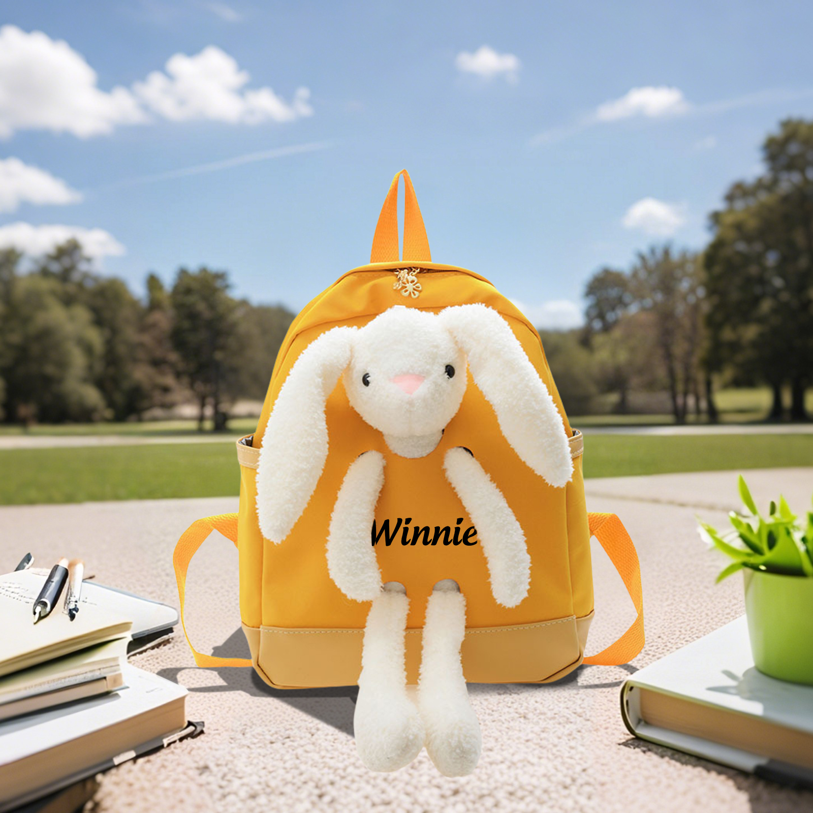 Personalised Backpack with Bunny Plush and 1 Custom Name – Back to School Gift | Jessemade