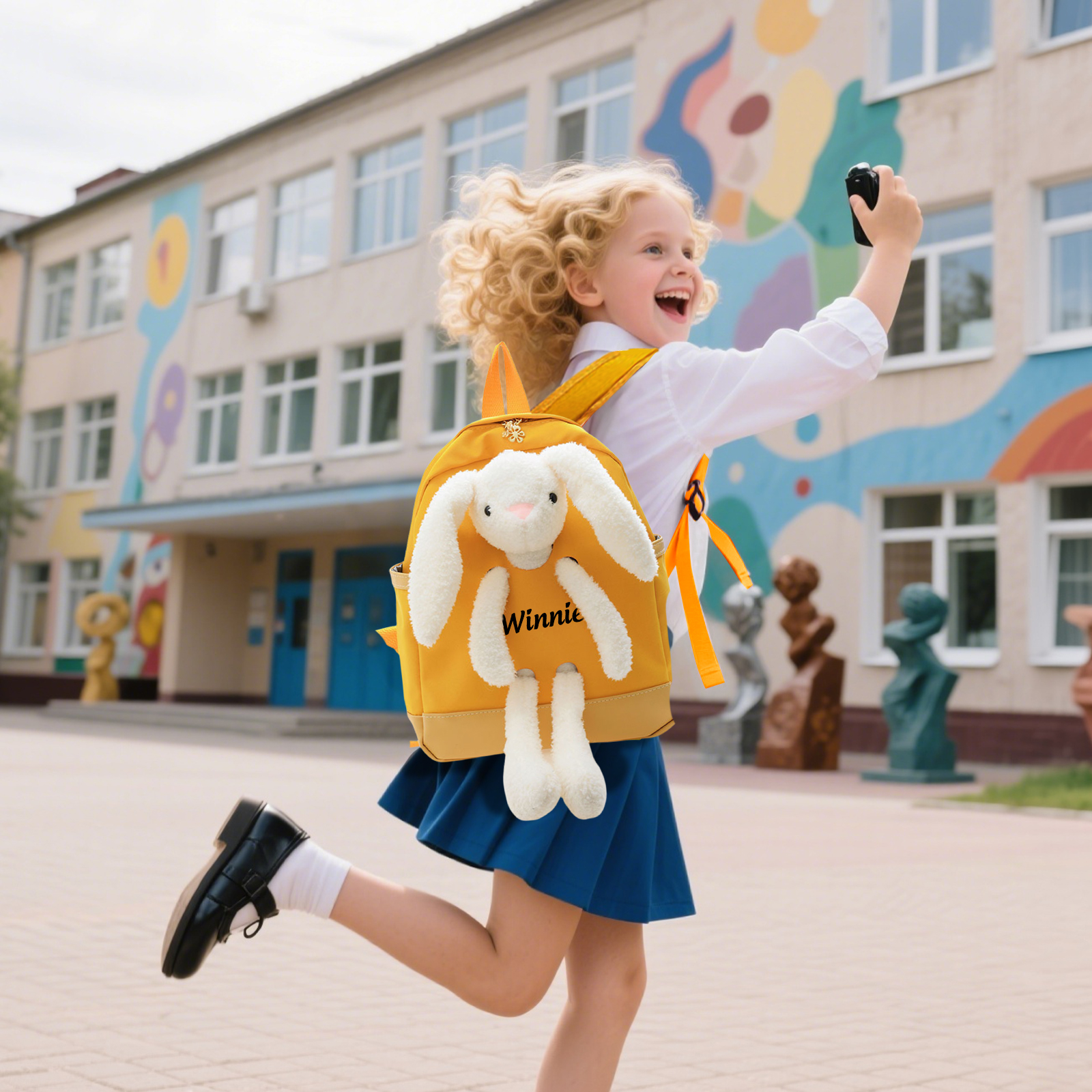 Personalised Backpack with Bunny Plush and 1 Custom Name – Back to School Gift | Jessemade