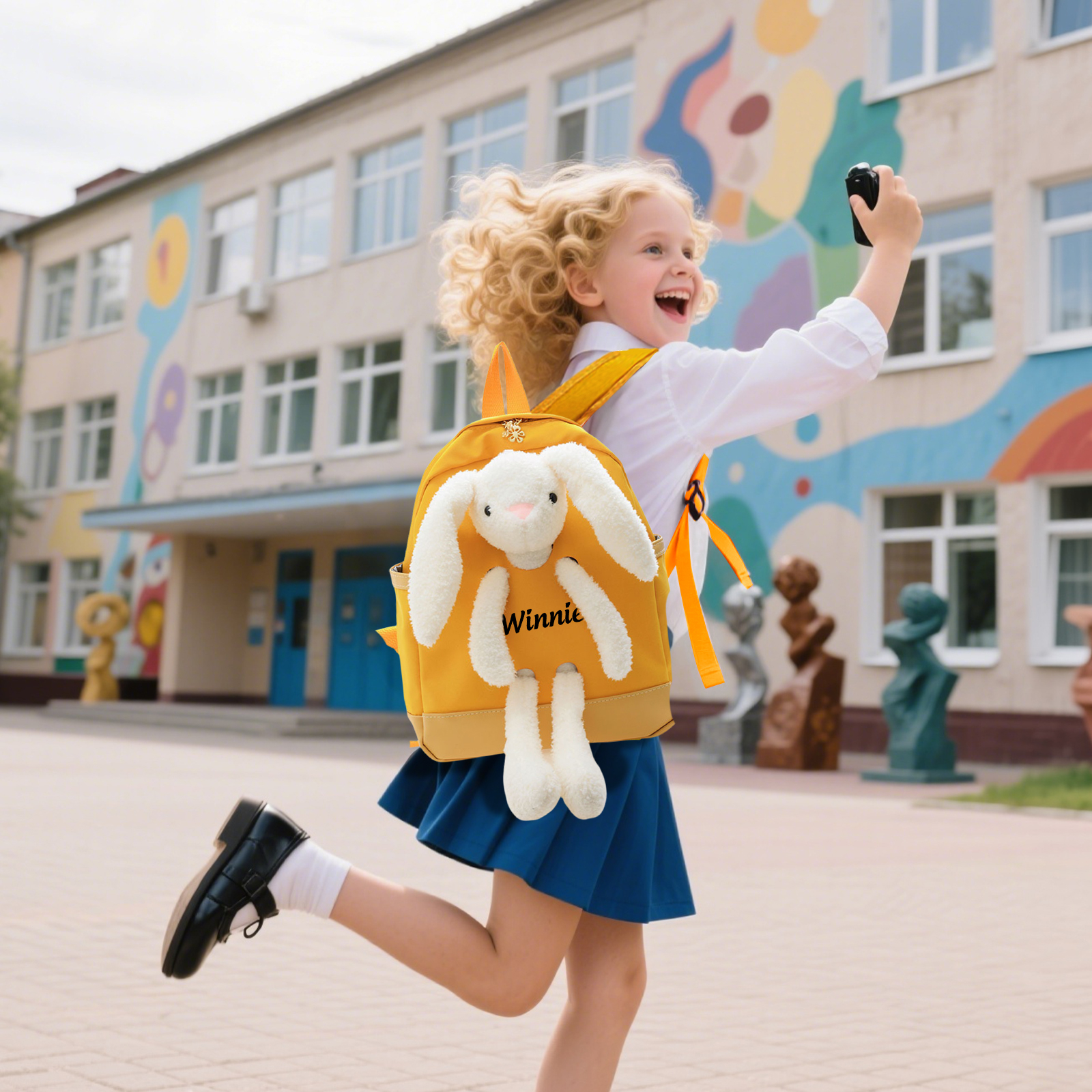 Personalised Backpack with Bunny Plush and 1 Custom Name – Back to School Gift | Jessemade