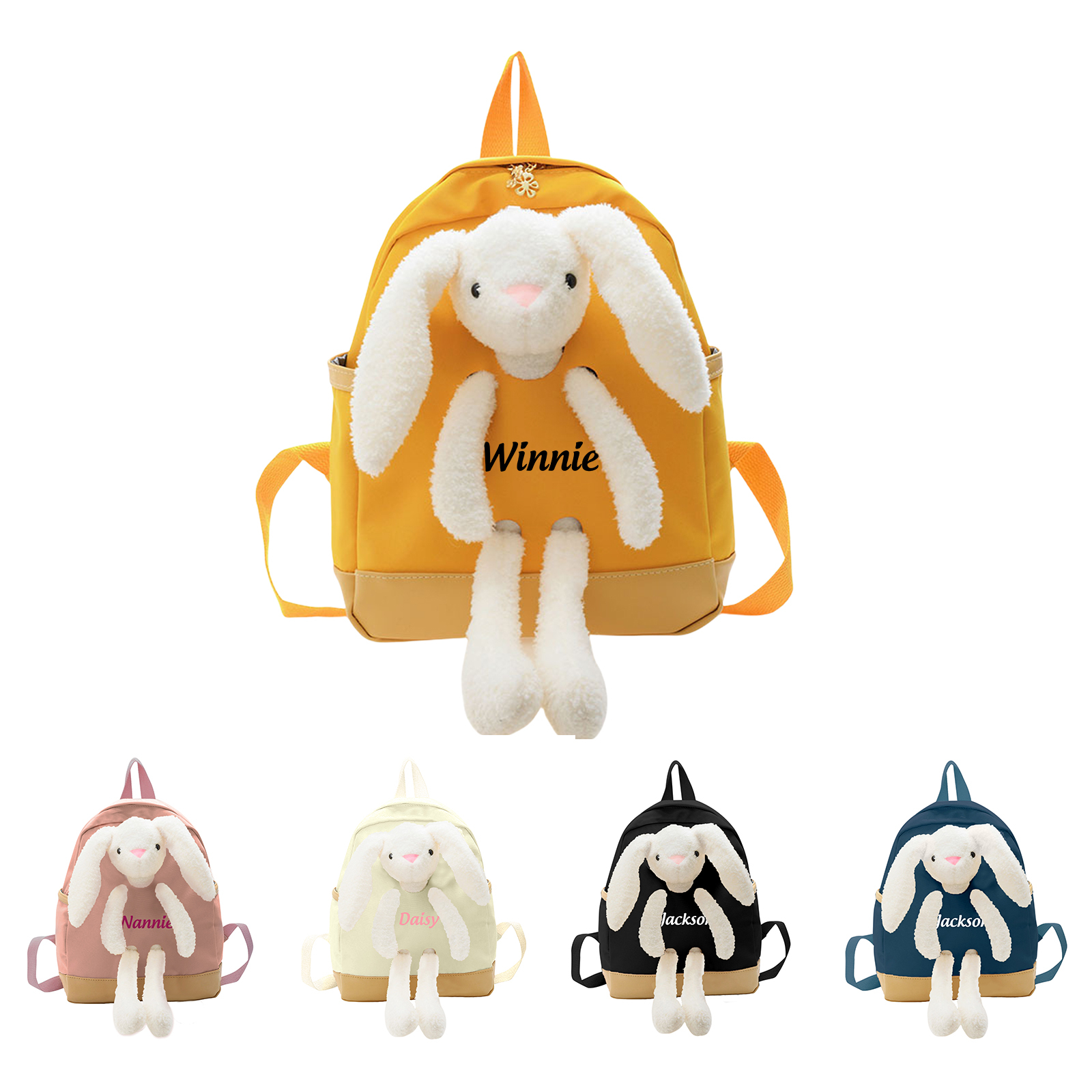 Personalised Backpack with Bunny Plush and 1 Custom Name – Back to School Gift | Jessemade