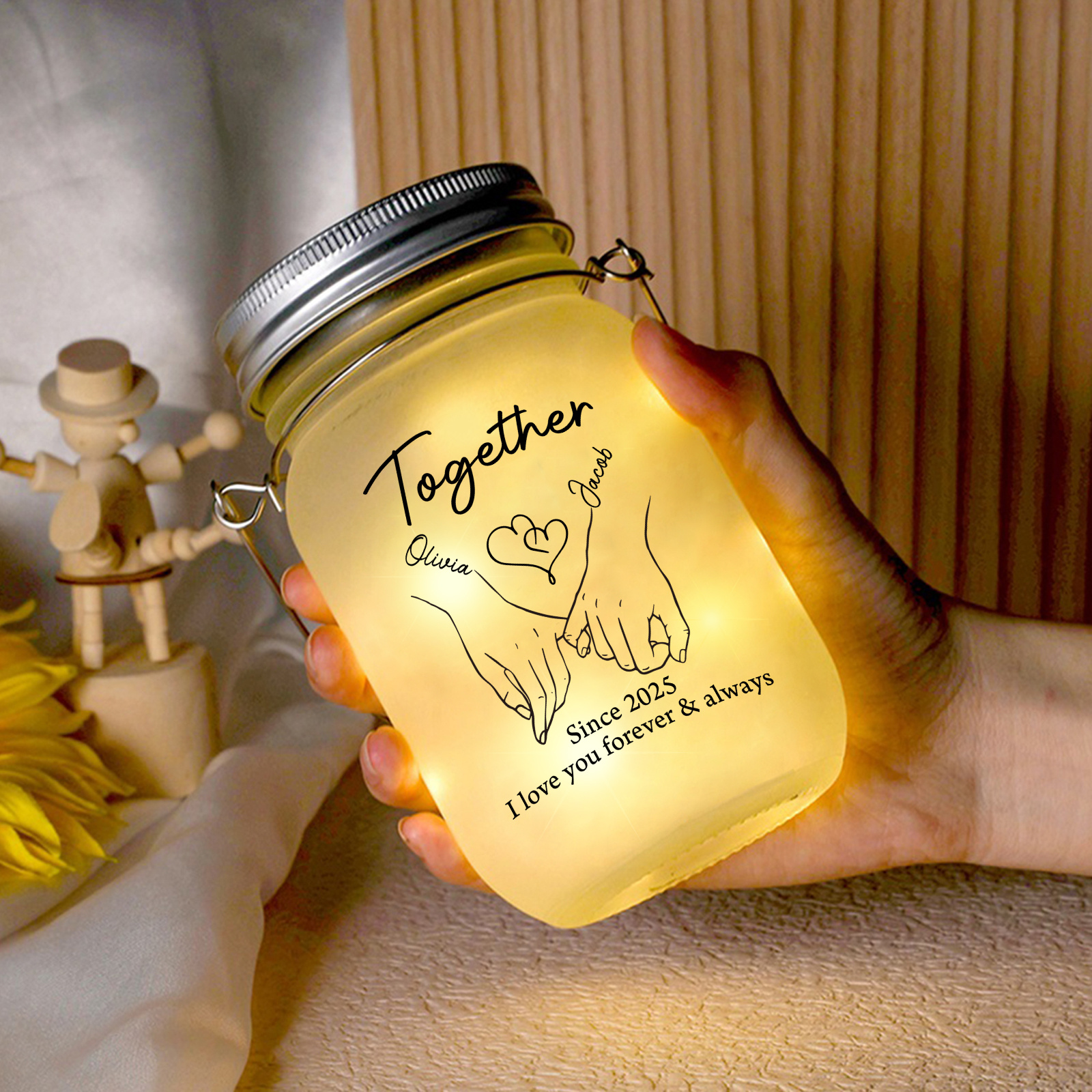 Personalised Mason Jar Light Solar Light Bottle for Couple