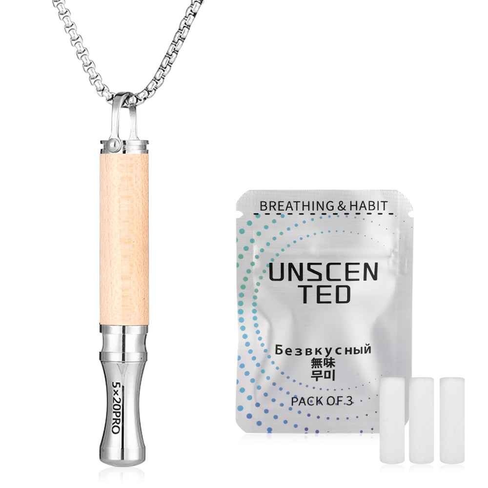 Breathing necklace with wooden pendant to relieve anxiety and stop smoking