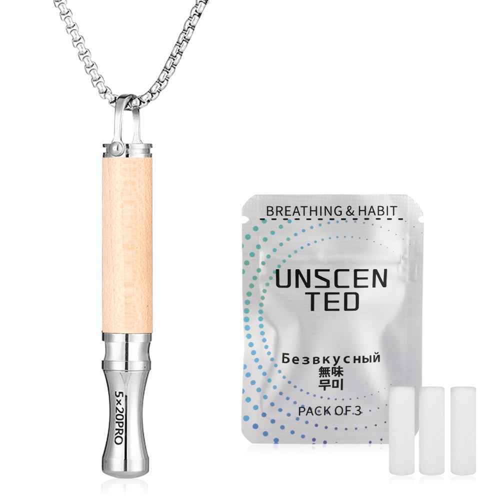 Breathing necklace with wooden pendant to relieve anxiety and stop smoking