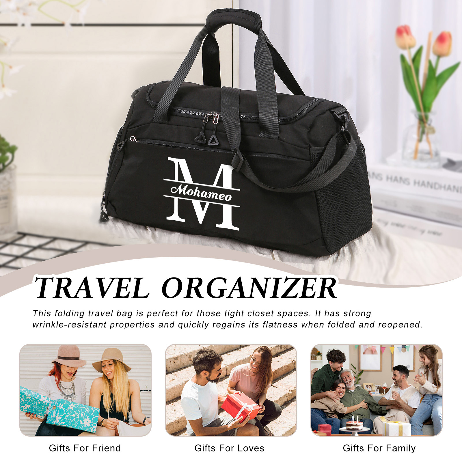 Personalised Travel Bag with Custom Name Perfect Gift for Men & Women