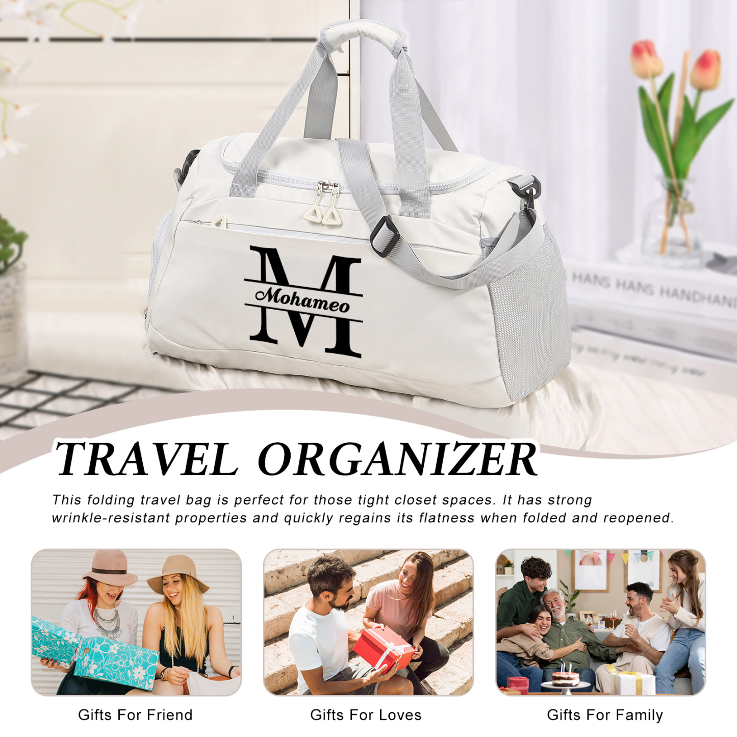 Personalised Travel Bag with Custom Name Perfect Gift for Men & Women