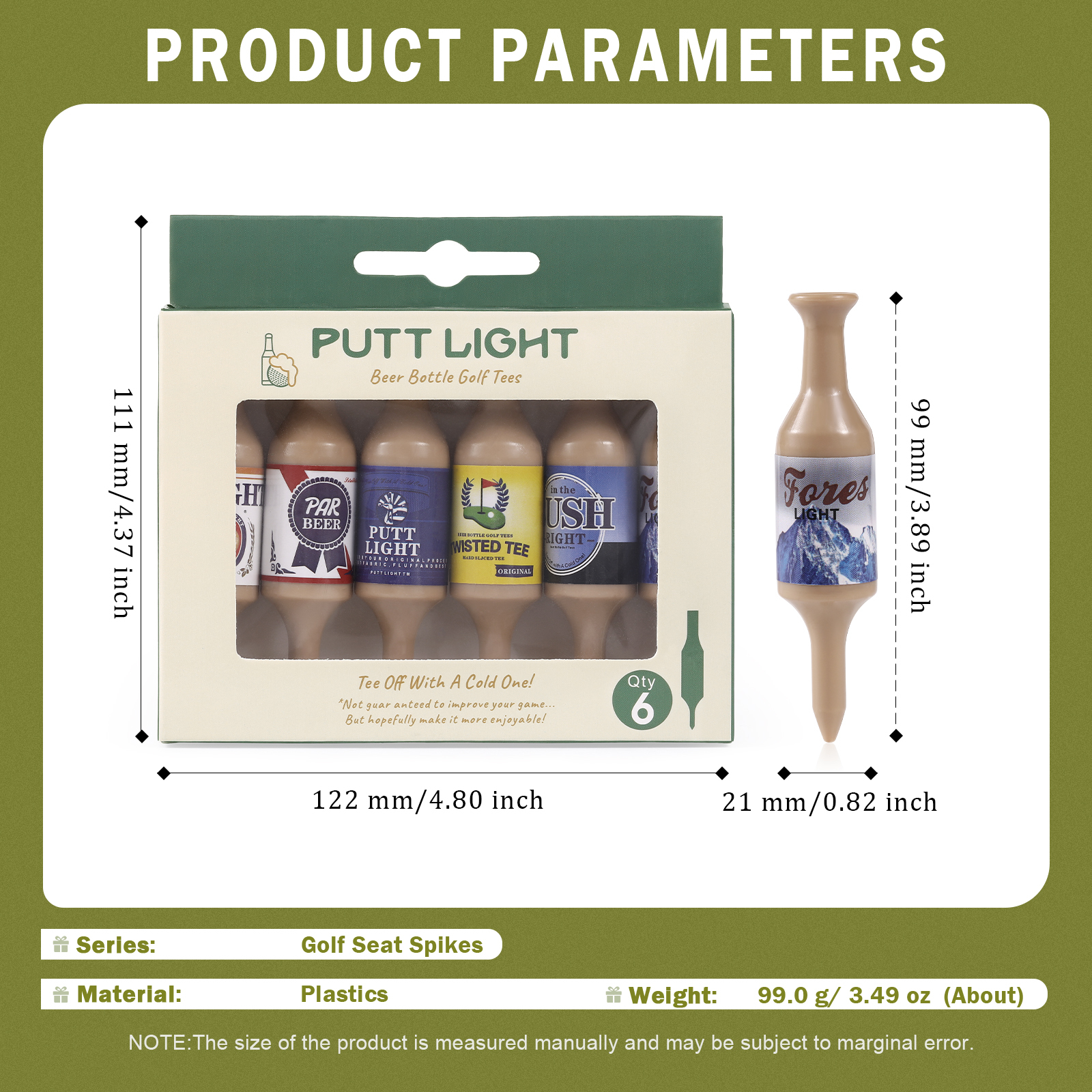 Virtually Unbreakable Golf Tees Recyclable Plastic Golf Tee 6 Pack Gift for Him