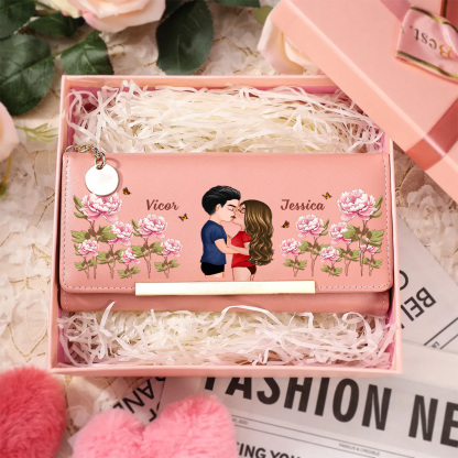 Personalised Couple Floral Purse Print PU Wallet For Women