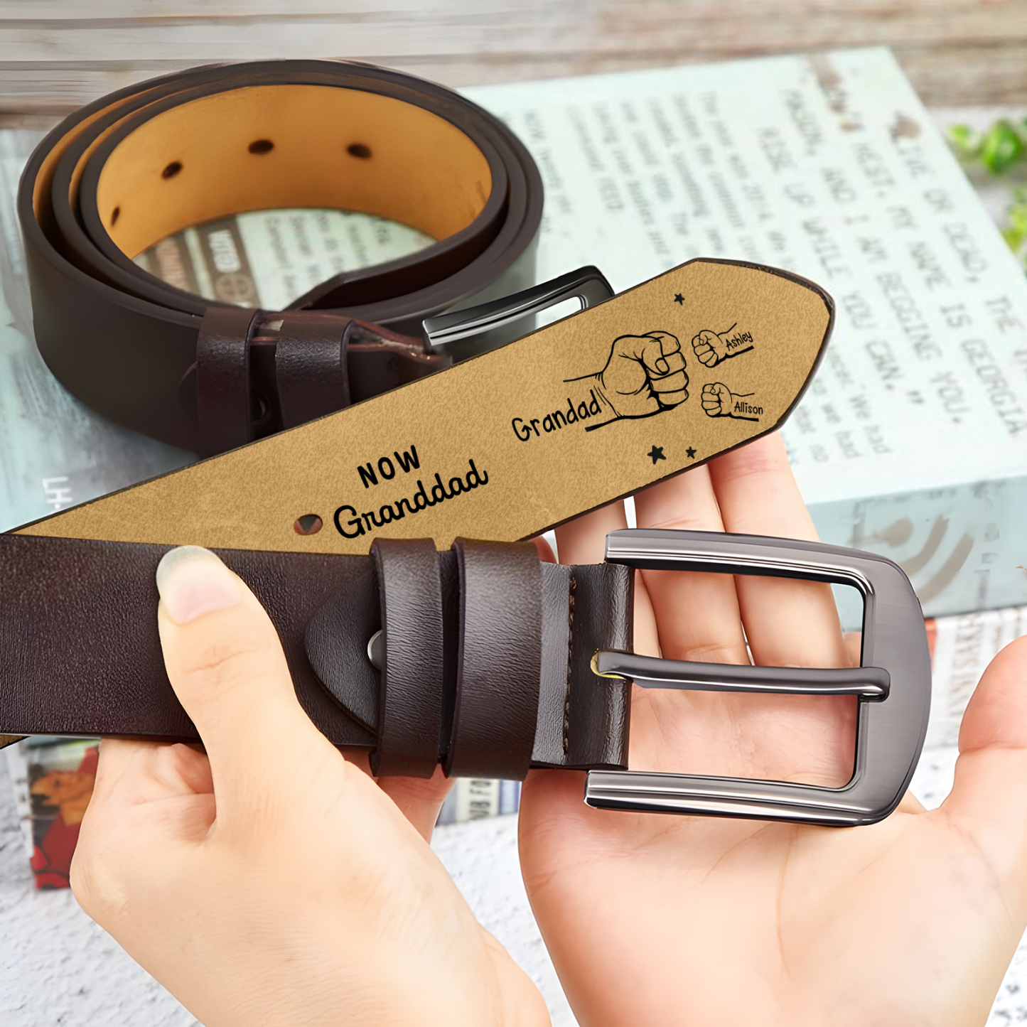Personalised Leather Belt Customise 2-12 Kids Names and Fists Thoughtful Gift for Dad or Grandad | Jessemade