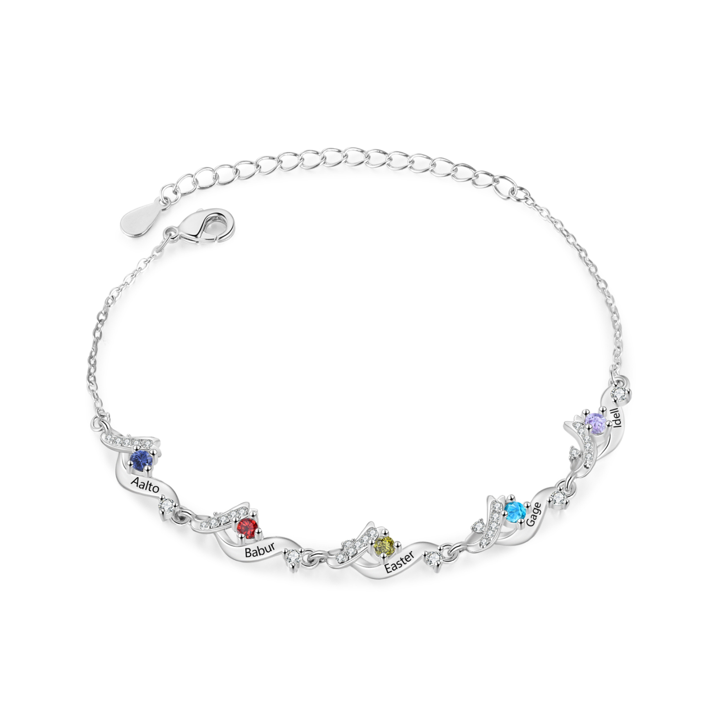 Personalised 2-5 Birthstone Names Bracelet  For Women