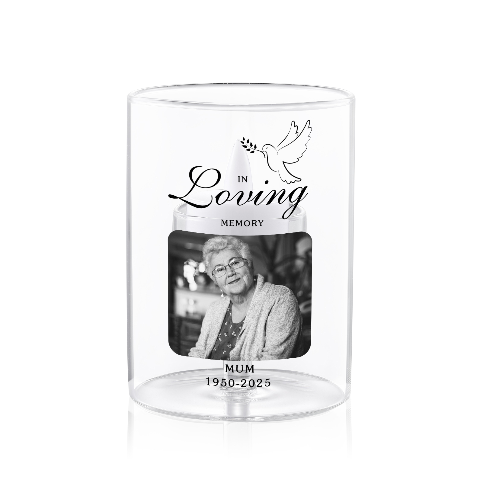 Personalised Glass Memorial Photo Tealight Holder