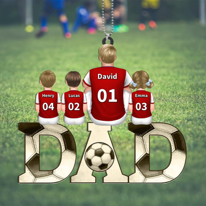 Personalised Football Dad Keyring 1–4 kids’ Names and Numbers Hanging Ornament for Dad | Jessemade