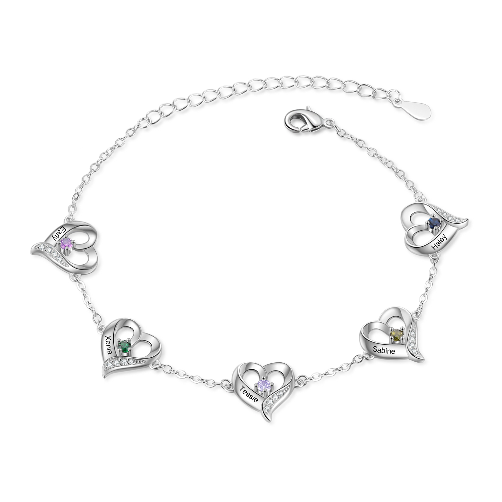 Personalised Heart Anklet Custom with 1-5 Names and Birthstones - Gift for Mum, Wife, Friend, Her | Jessemade