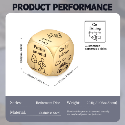 Personalised Retirement Dice Custom 6 Patterns Funny Gifts for Family Friends | Jessemade-Jessemade AU