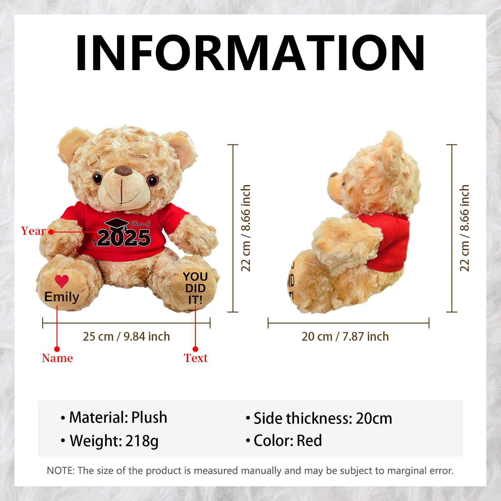 Personalised Graduation Teddy Bear - Custom Gift with Name & Year | Jessemade