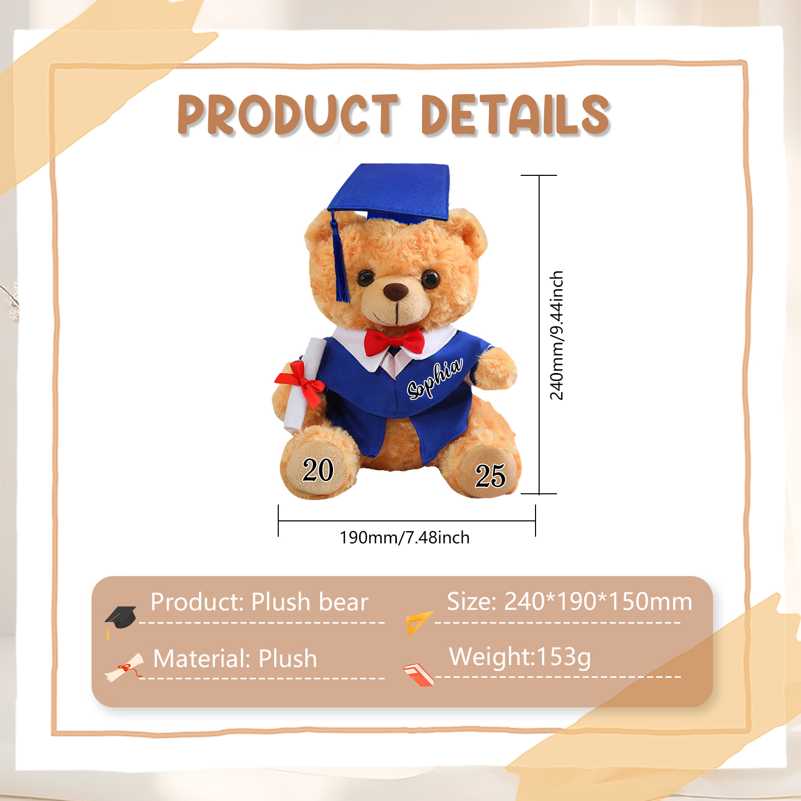 Personalised Graduation Teddy Bear - Cute Meaningful Plush Keepsake with Name & Year | Jessemade