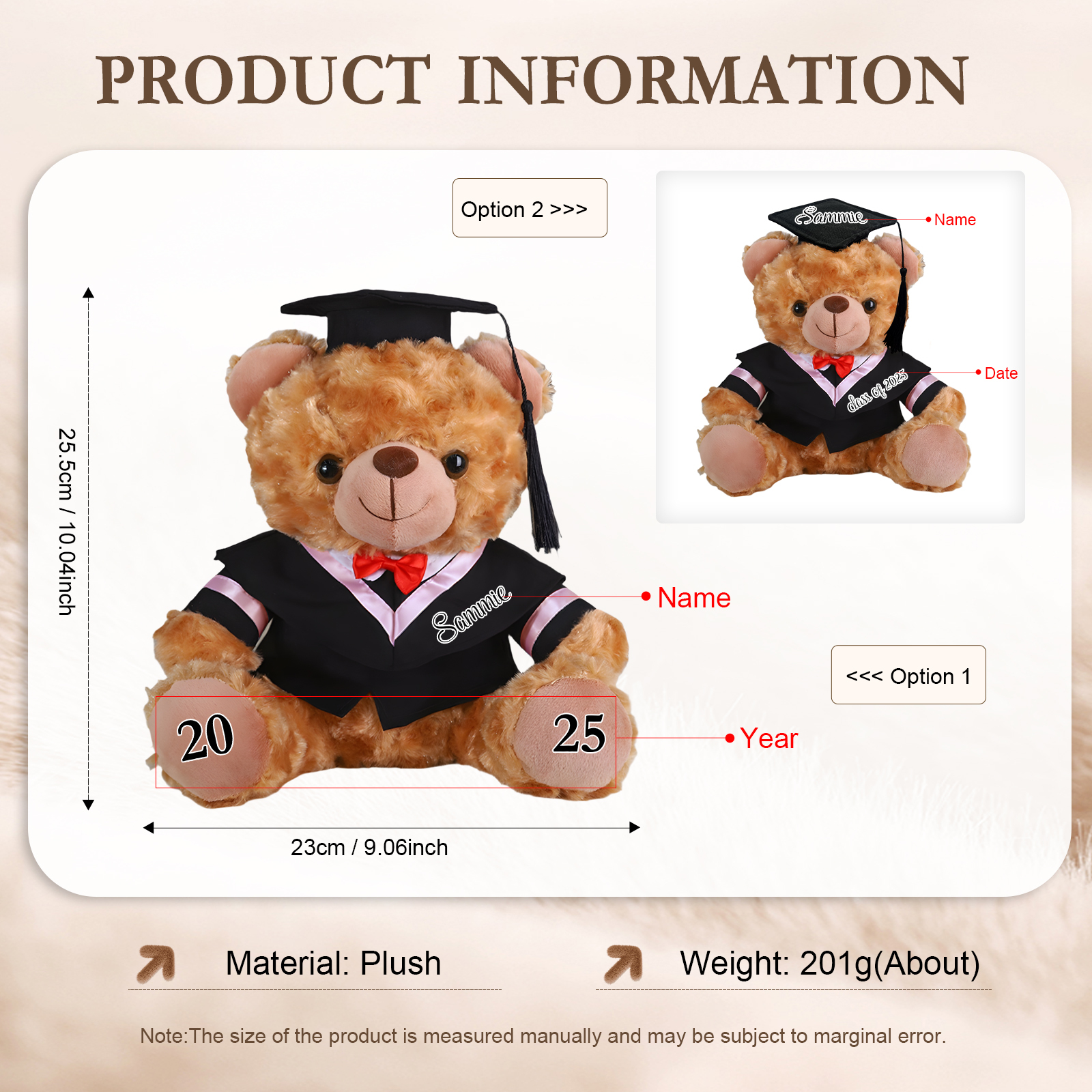 Custom Graduation Teddy Bear – Personalised Plush Keepsake with Name & Year | Jessemade
