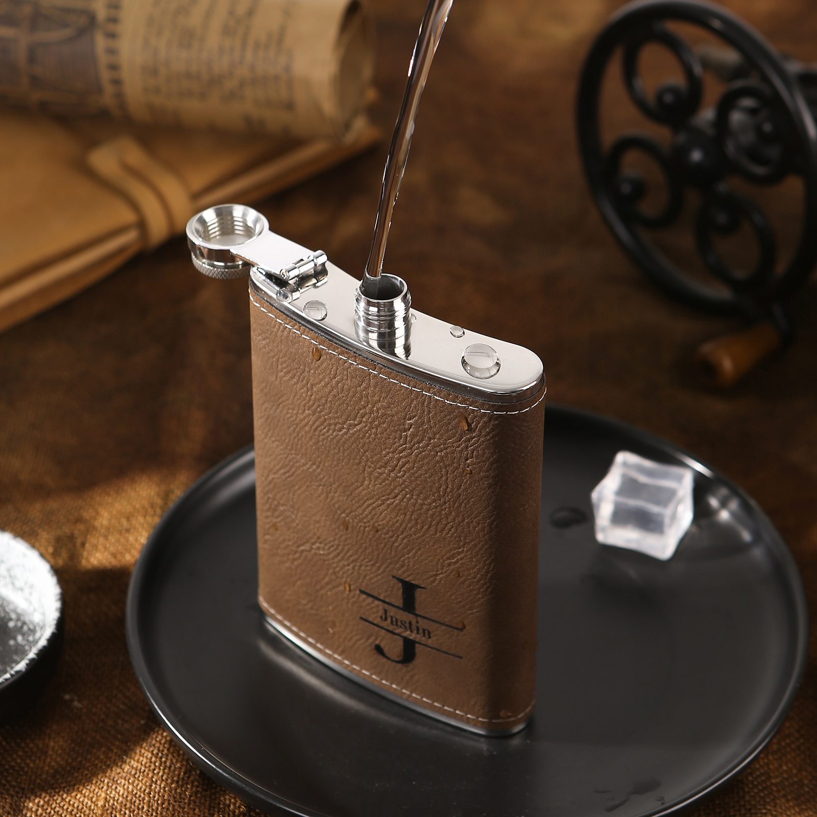 Personalised Portable Hip Flask Custom Name & Initial Gift for Him