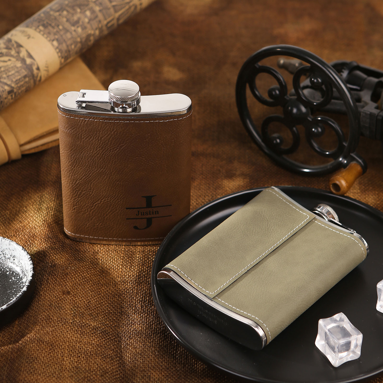 Personalised Portable Hip Flask Custom Name & Initial Gift for Him