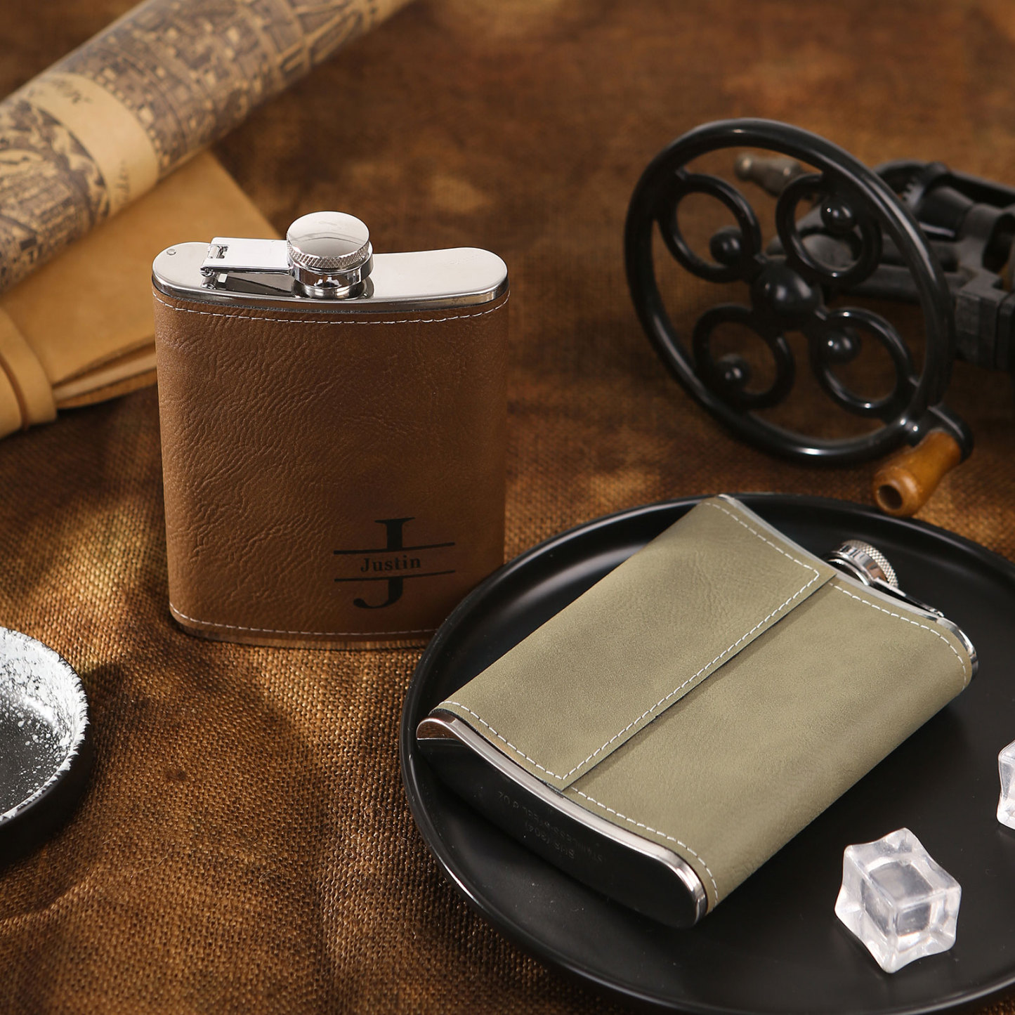 Personalised Portable Hip Flask Custom Name & Initial Gift for Him