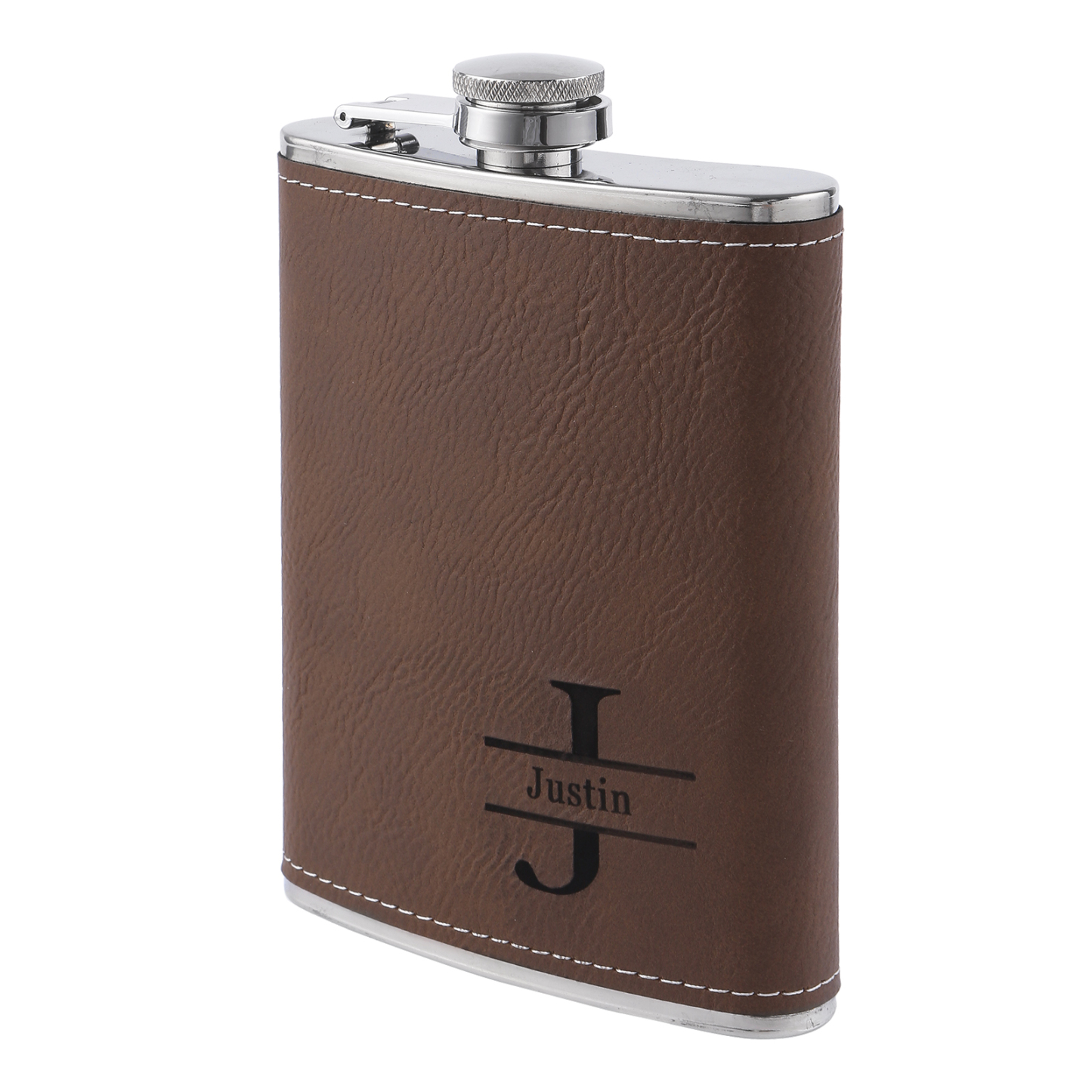 Personalised Leather Flask for Him Custom Name & Initial Ideal Gift