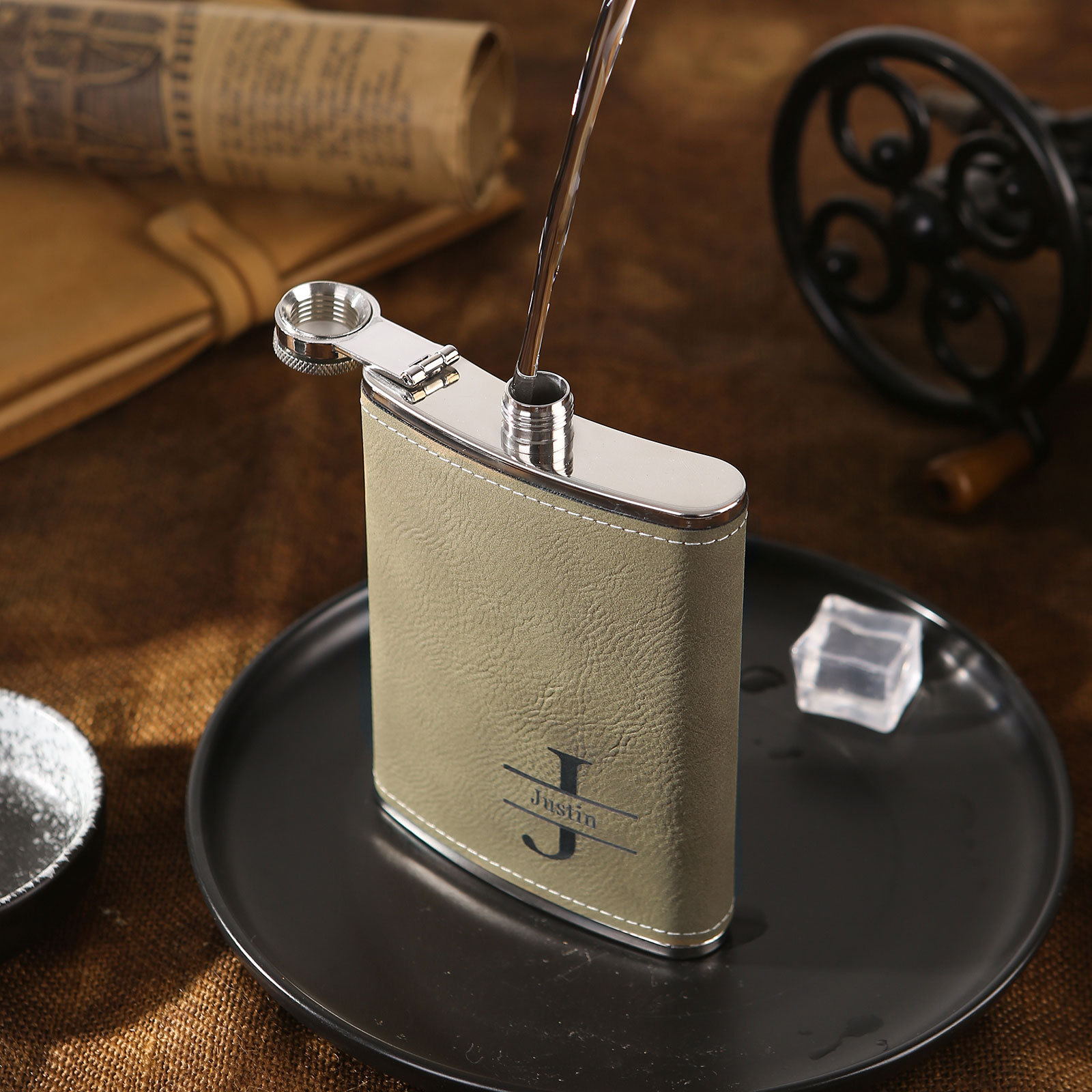 Personalised Portable Hip Flask Custom Name & Initial Gift for Him