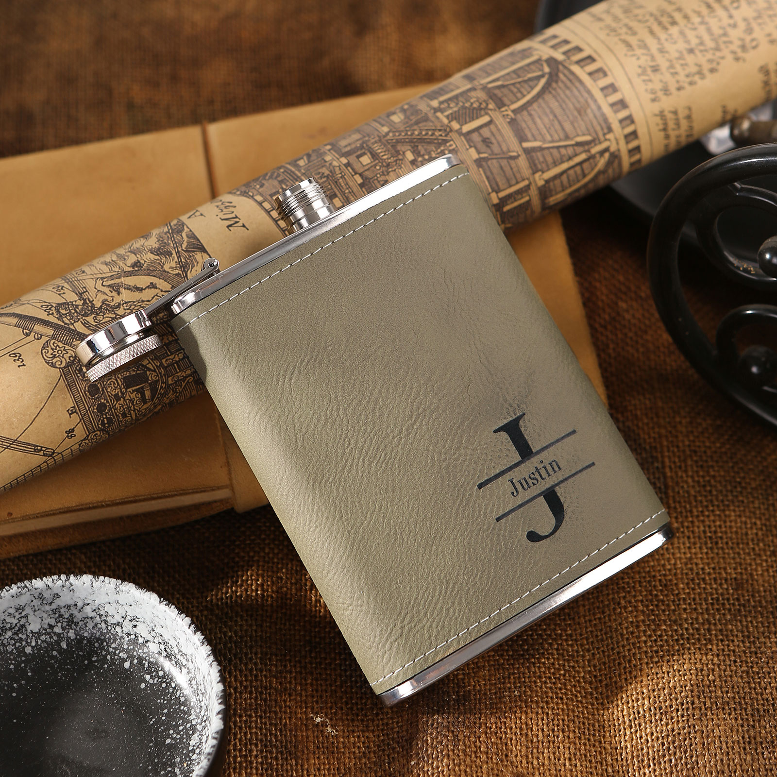 Personalised Portable Hip Flask Custom Name & Initial Gift for Him