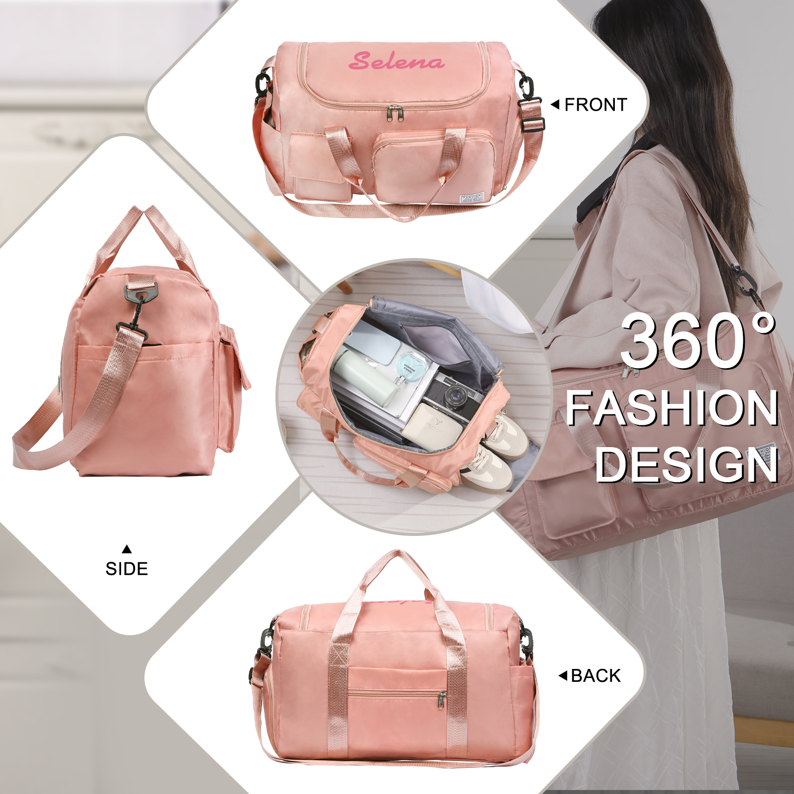 Personalised Waterproof Travel Bag with Custom Name Perfect Gift for Her
