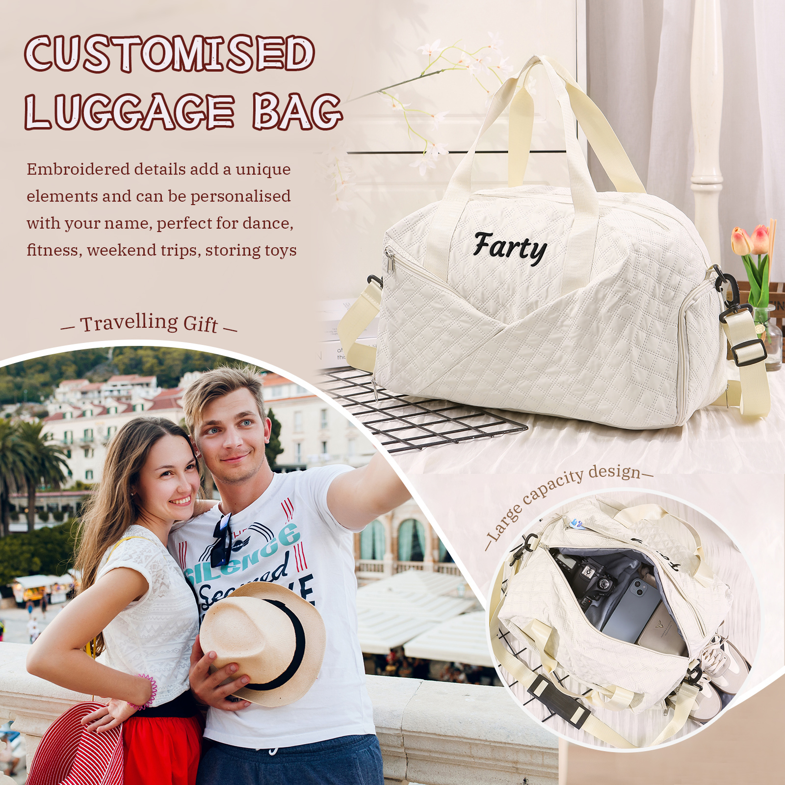 Personalised Name Travel Bag Waterproof and Stylish Gift for Her