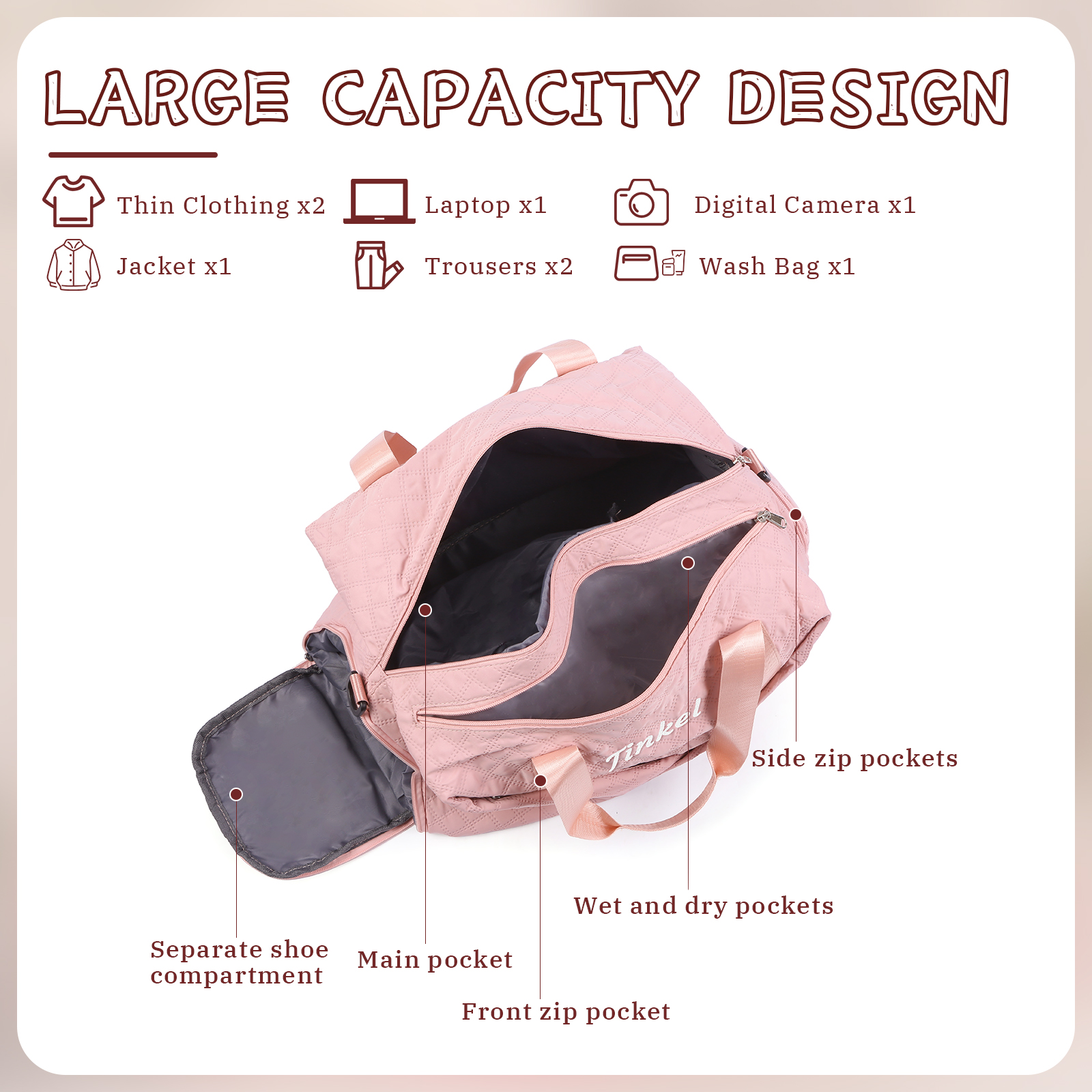 Personalised Name Travel Bag Waterproof and Stylish Gift for Her