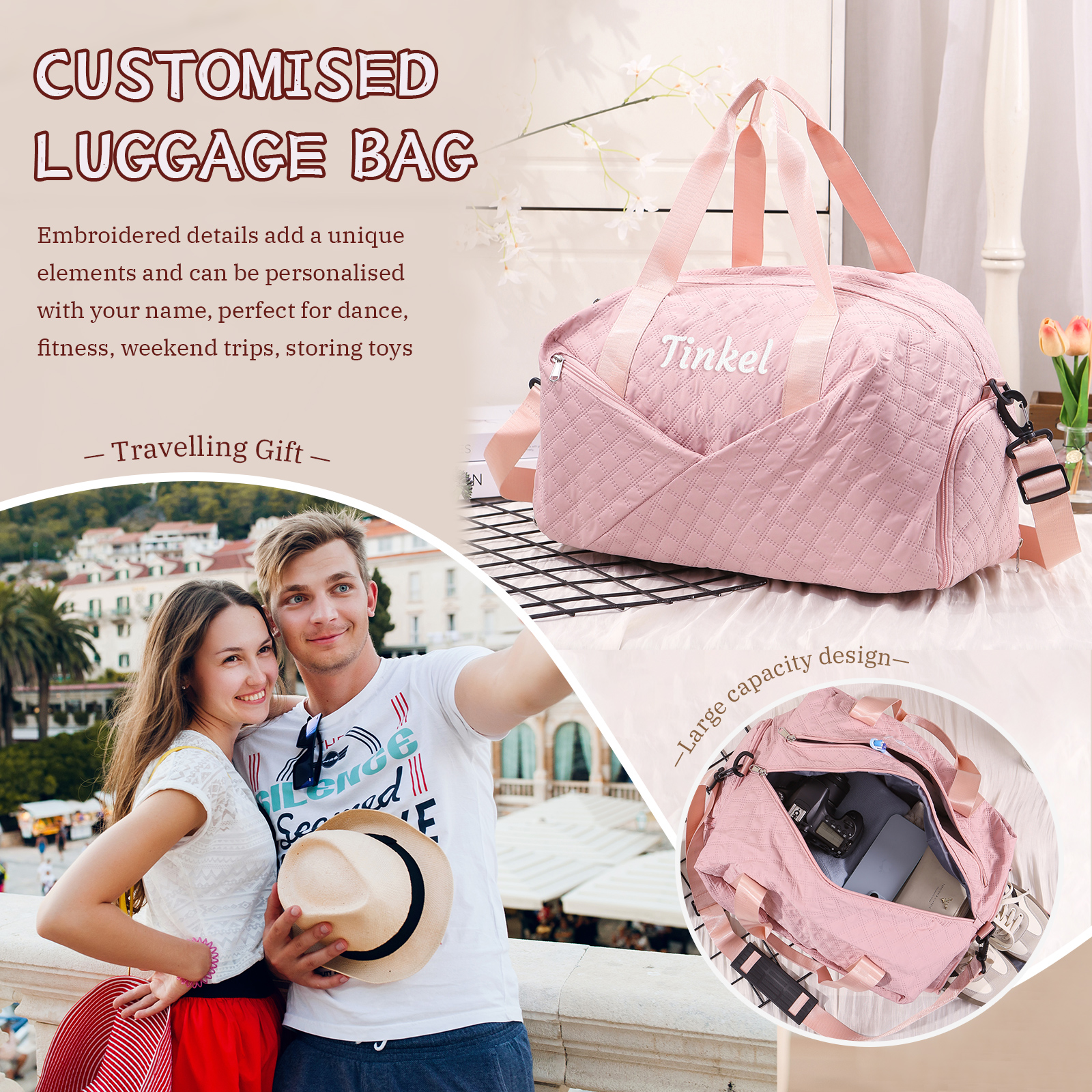 Personalised Name Travel Bag Waterproof and Stylish Gift for Her