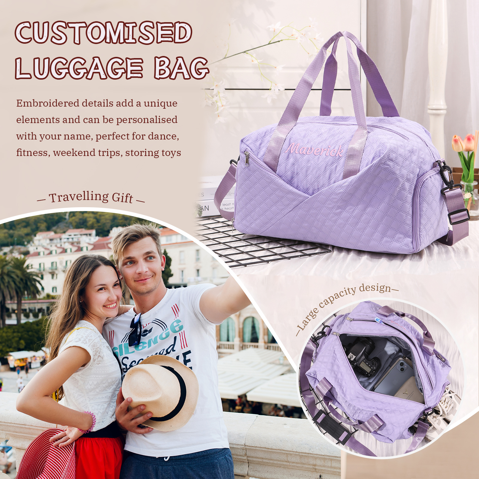 Personalised Name Travel Bag Waterproof and Stylish Gift for Her